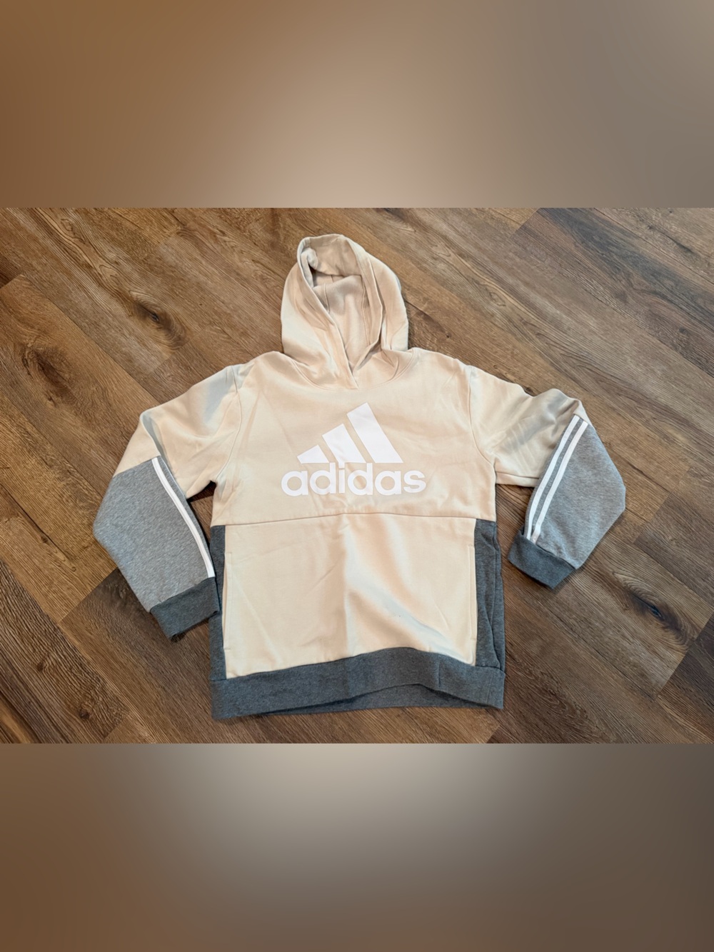 adidas Kids Cream & Gray Logo Hoodie, YXL, NWOT!